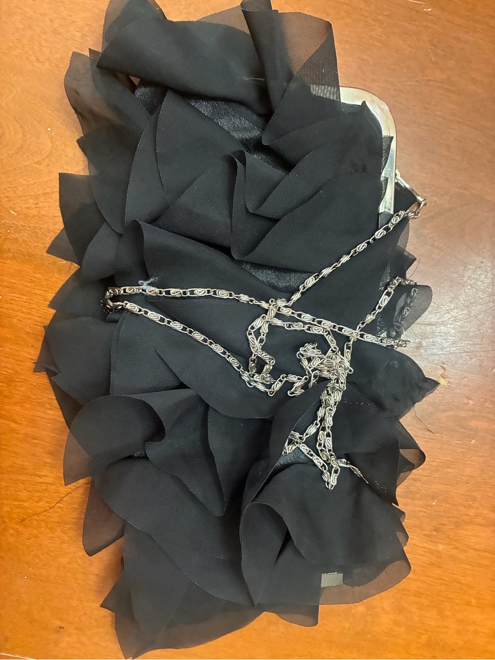 SHEIN Black Ruffle Mini Skirt with Chain Detail